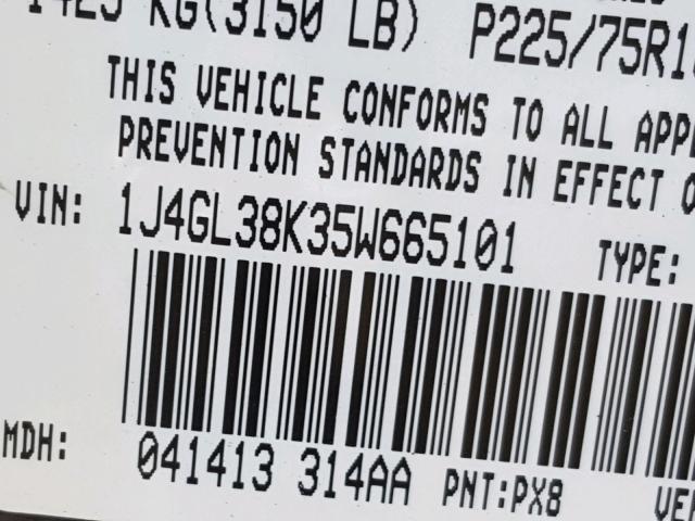 1J4GL38K35W665101 - 2005 JEEP LIBERTY RE BLACK photo 10