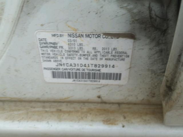 JN1CA31D41T829914 - 2001 NISSAN MAXIMA GXE WHITE photo 10