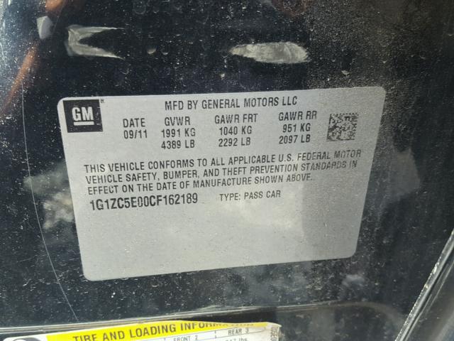 1G1ZC5E00CF162189 - 2012 CHEVROLET MALIBU 1LT BLACK photo 10