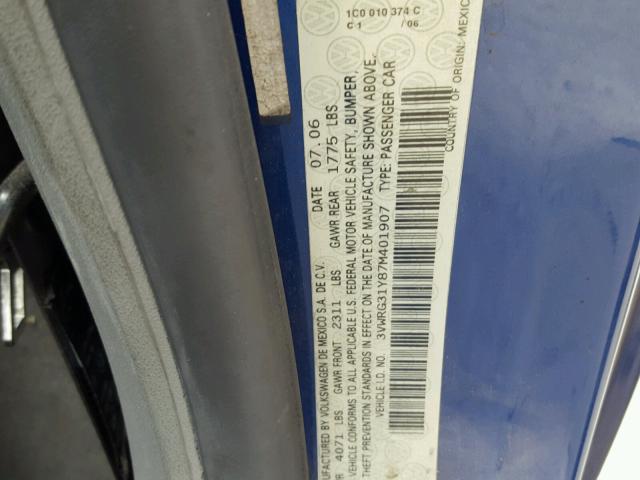 3VWRG31Y87M401907 - 2007 VOLKSWAGEN NEW BEETLE ლურჯი ფოტო 10