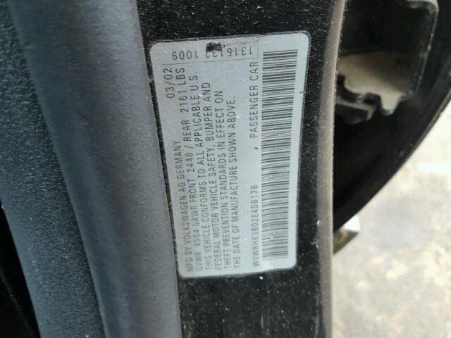 WVWRH63B02E408178 - 2002 VOLKSWAGEN PASSAT GLX 黑色 照片 10