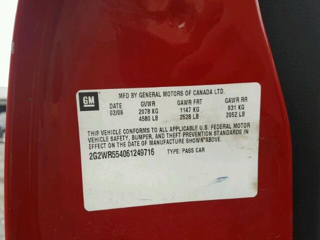 2G2WR554061249716 - 2006 PONTIAC GRAND PRIX RED photo 10