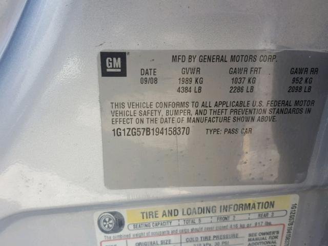 1G1ZG57B194158370 - 2009 CHEVROLET MALIBU LS 银色 照片 10