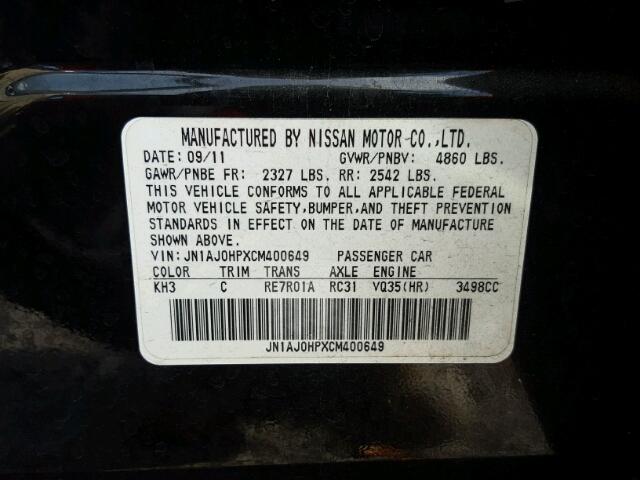 JN1AJ0HPXCM400649 - 2012 INFINITI EX35 BASE BLACK photo 10