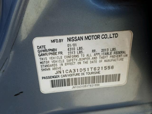 JN1CA31D51T621556 - 2001 NISSAN MAXIMA GXE BLUE photo 10