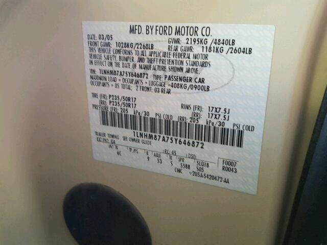 1LNHM87A75Y646872 - 2005 LINCOLN LS 奶油色 照片 10