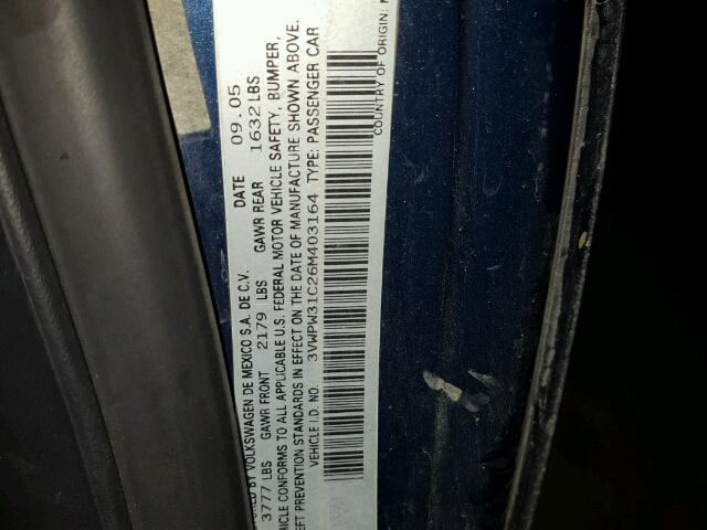 3VWPW31C26M403164 - 2006 VOLKSWAGEN NEW BEETLE 蓝色 照片 10