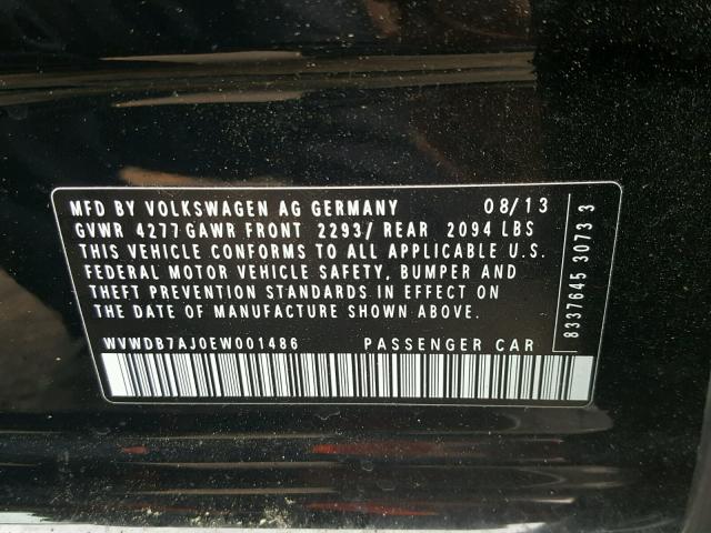 WVWDB7AJ0EW001486 - 2014 VOLKSWAGEN GOLF BLACK photo 10