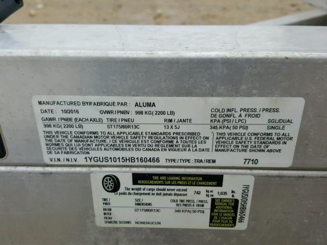 1YGUS1015HB160466 - 2017 ALUM TRAILER GRAY photo 10