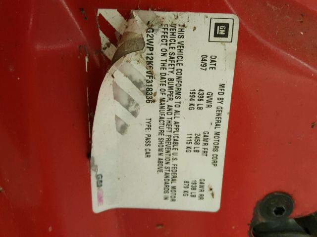 1G2WP12K6VF318336 - 1997 PONTIAC GRAND PRIX RED photo 10