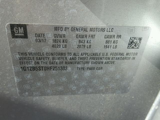 1G1ZB5ST0HF251303 - 2017 CHEVROLET MALIBU LS 银色 照片 10