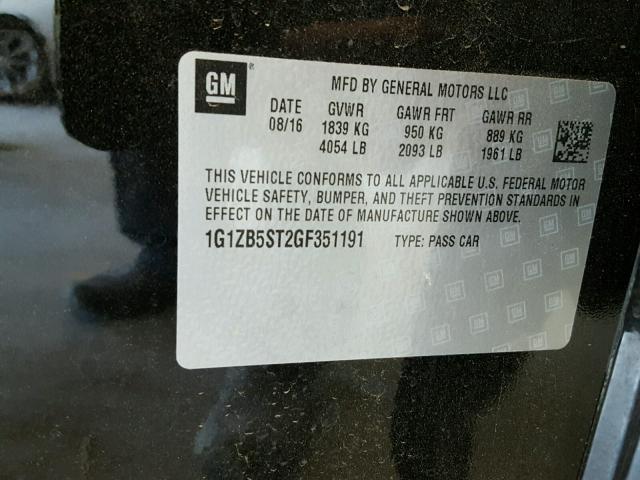 1G1ZB5ST2GF351191 - 2016 CHEVROLET MALIBU LS შავი ფოტო 10