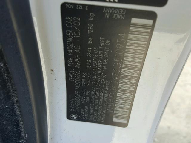 WBADS43473GE10954 - 2003 BMW 525 IT AUT WHITE photo 10