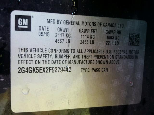 2G4GK5EX2F9279442 - 2015 BUICK REGAL BLACK photo 10