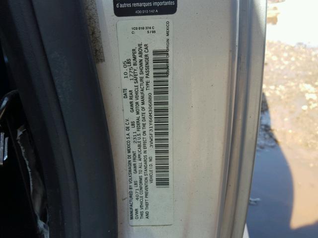 3VWSF31Y66M306880 - 2006 VOLKSWAGEN NEW BEETLE 银色 照片 10