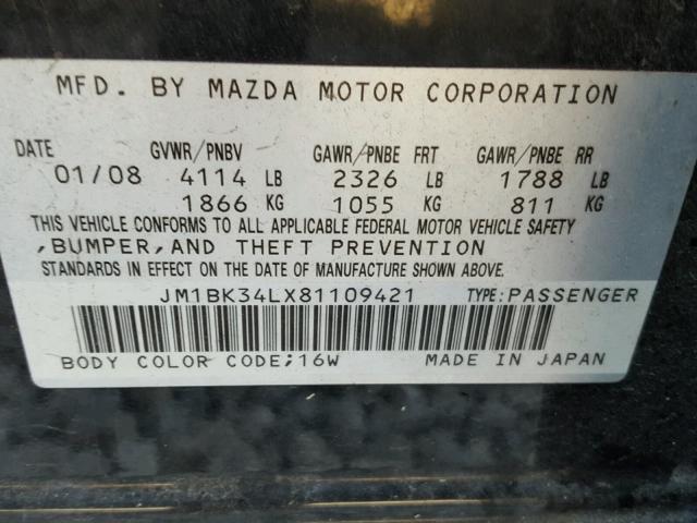 JM1BK34LX81109421 - 2008 MAZDA SPEED 3 黑色 照片 10