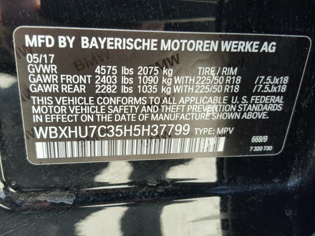 WBXHU7C35H5H37799 - 2017 BMW X1 SDRIVE2 BLACK photo 10