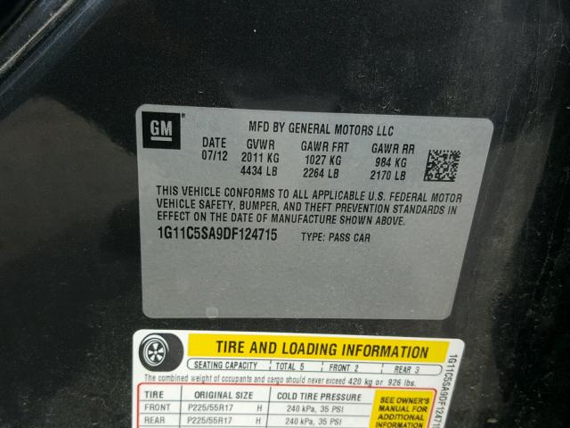 1G11C5SA9DF124715 - 2013 CHEVROLET MALIBU 1LT 灰色 照片 10