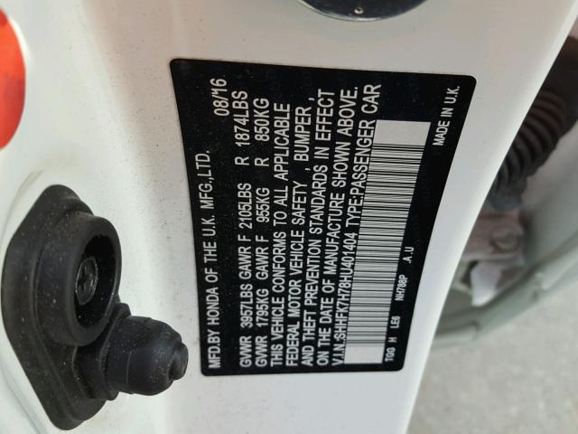 SHHFK7H78HU401404 - 2017 HONDA CIVIC EXL WHITE photo 10