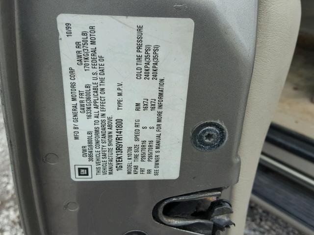 1GYEK13R9YR141800 - 2000 CADILLAC ESCALADE TAN photo 10