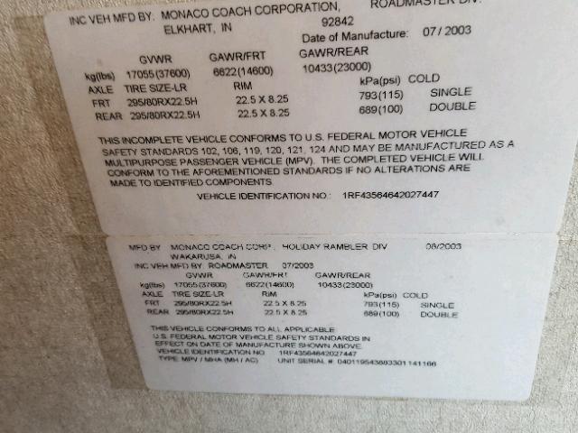 1RF43564642027447 - 2004 ROADMASTER RAIL MONOCOQUE BLACK photo 10