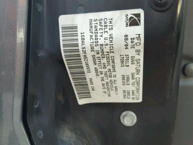 1G8AL52F45Z105972 - 2005 SATURN ION LEVEL GRAY photo 10