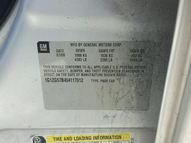 1G1ZG57B494117912 - 2009 CHEVROLET MALIBU LS 白色 照片 10