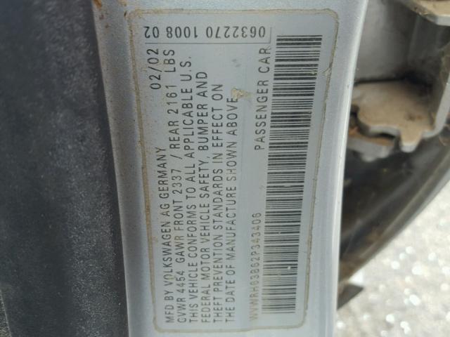 WVWRH63B62P343406 - 2002 VOLKSWAGEN PASSAT GLX 银色 照片 10