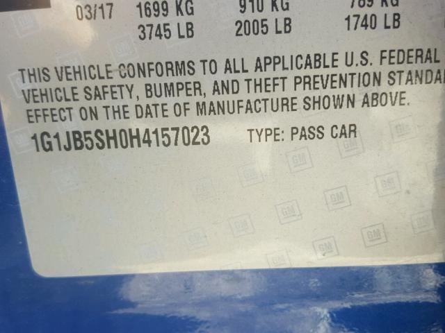 1G1JB5SH0H4157023 - 2017 CHEVROLET SONIC LS 蓝色 照片 10