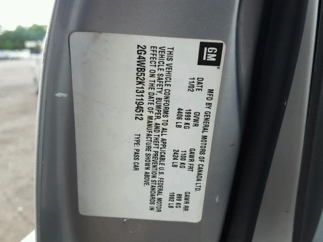 2G4WB52K131194512 - 2003 BUICK REGAL LS 银色 照片 10