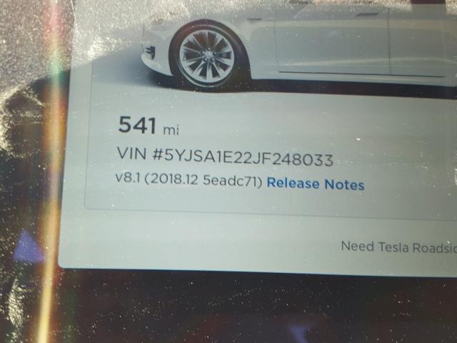 5YJSA1E22JF248033 - 2018 TESLA MODEL S Սպիտակ լուսանկար 8