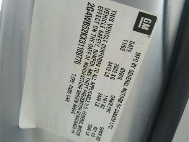 2G4WB52KX31189776 - 2003 BUICK REGAL LS 银色 照片 10