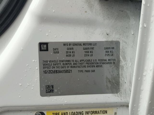 1G1ZC5EB3A4158521 - 2010 CHEVROLET MALIBU 1LT 白色 照片 10