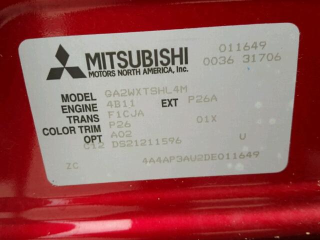 4A4AP3AU2DE011649 - 2013 MITSUBISHI OUTLANDER RED photo 10