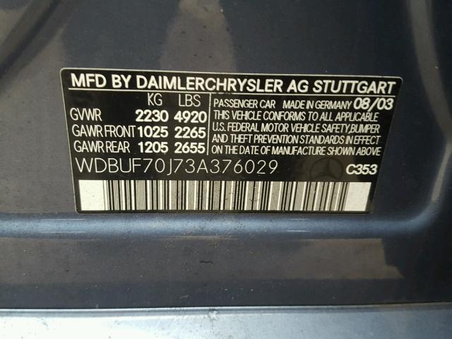 WDBUF70J73A376029 - 2003 MERCEDES-BENZ E 500 SILVER photo 10