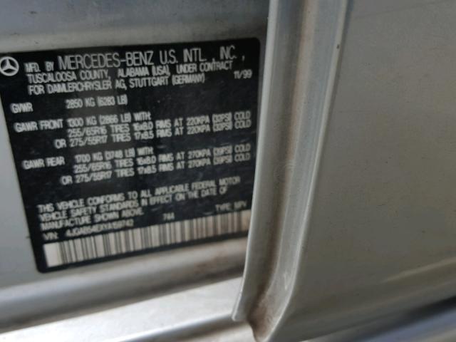 4JGAB54EXYA159742 - 2000 MERCEDES-BENZ ML 320 SILVER photo 10