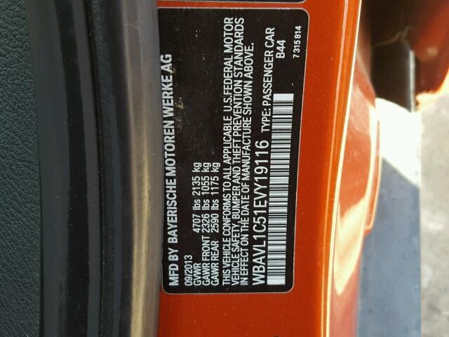 WBAVL1C51EVY19116 - 2014 BMW X1 XDRIVE2 ORANGE photo 10