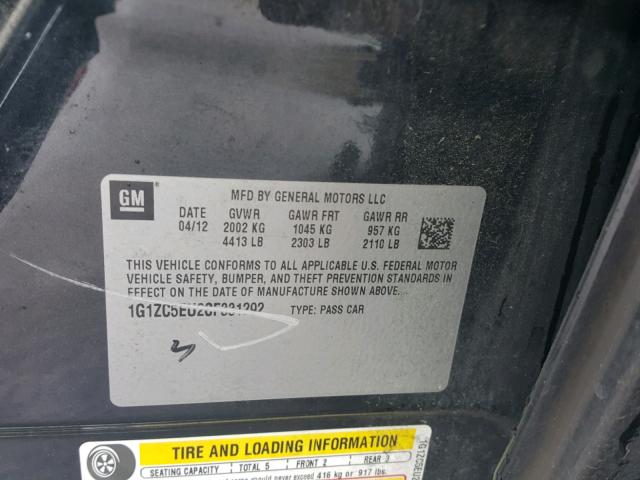 1G1ZC5EU2CF331292 - 2012 CHEVROLET MALIBU 1LT BLACK photo 10