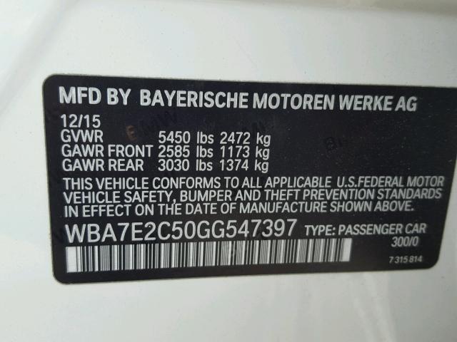 WBA7E2C50GG547397 - 2016 BMW 740 I WHITE photo 10