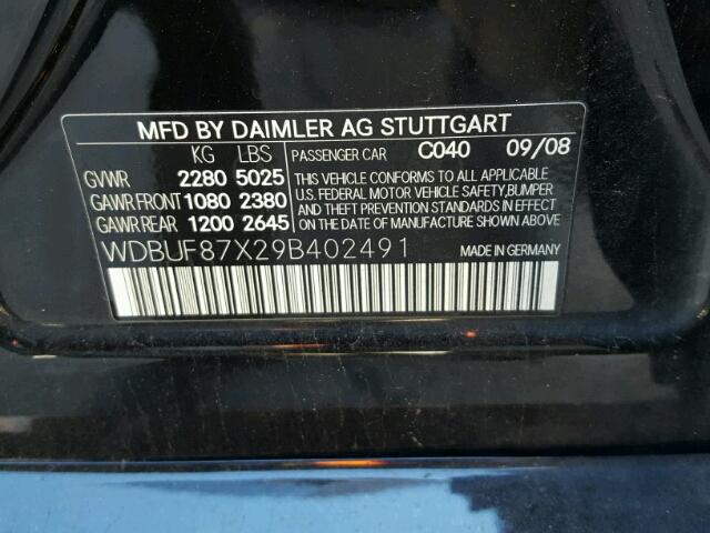 WDBUF87X29B402491 - 2009 MERCEDES-BENZ E 350 4MAT BLACK photo 10