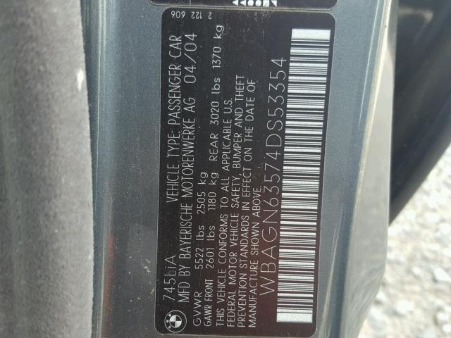 WBAGN63574DS53354 - 2004 BMW 745 LI GRAY photo 10