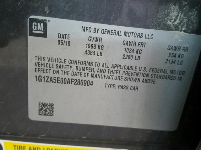 1G1ZA5E00AF286904 - 2010 CHEVROLET MALIBU LS BEIGE photo 10