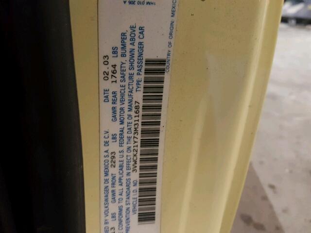 3VWCK21Y73M311687 - 2003 VOLKSWAGEN NEW BEETLE 黄色 照片 10