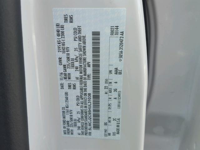 5LMCJ2C95HUL31038 - 2017 LINCOLN MKC SELECT WHITE photo 10