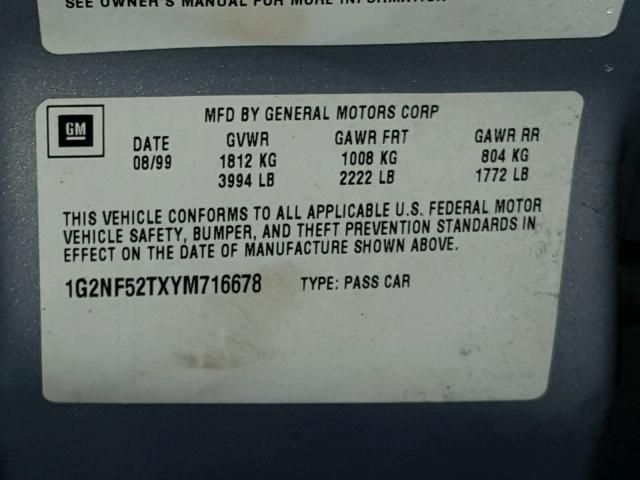 1G2NF52TXYM716678 - 2000 PONTIAC GRAND AM S 银色 照片 10