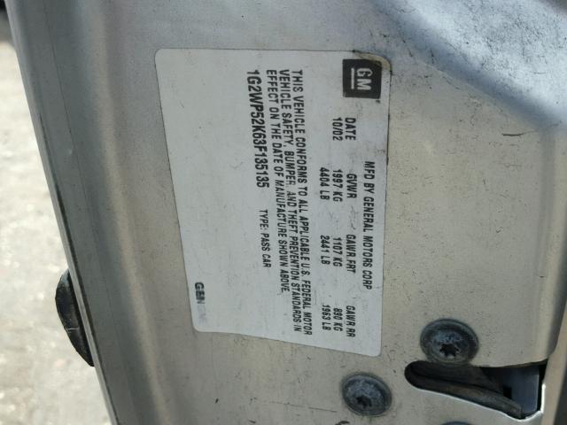 1G2WP52K63F135135 - 2003 PONTIAC GRAND PRIX SILVER photo 10