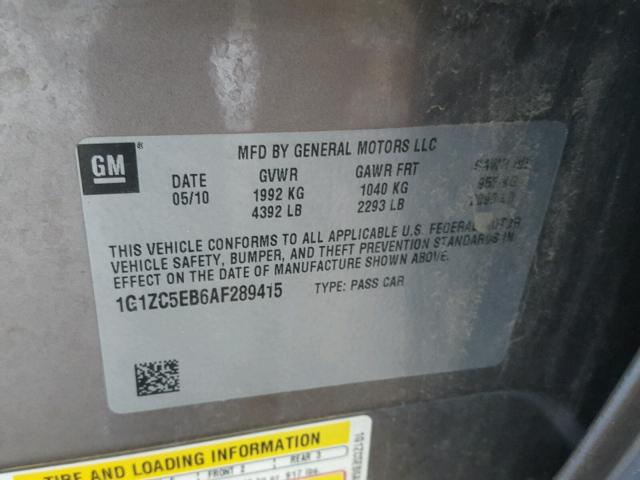 1G1ZC5EB6AF289415 - 2010 CHEVROLET MALIBU 1LT 棕色 照片 10