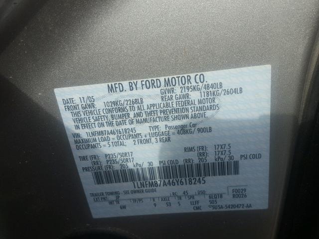 1LNFM87A46Y618245 - 2006 LINCOLN LS 银色 照片 10