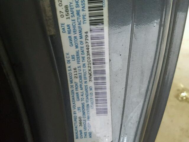 3VWCK21C03M407794 - 2003 VOLKSWAGEN NEW BEETLE GRAY photo 10