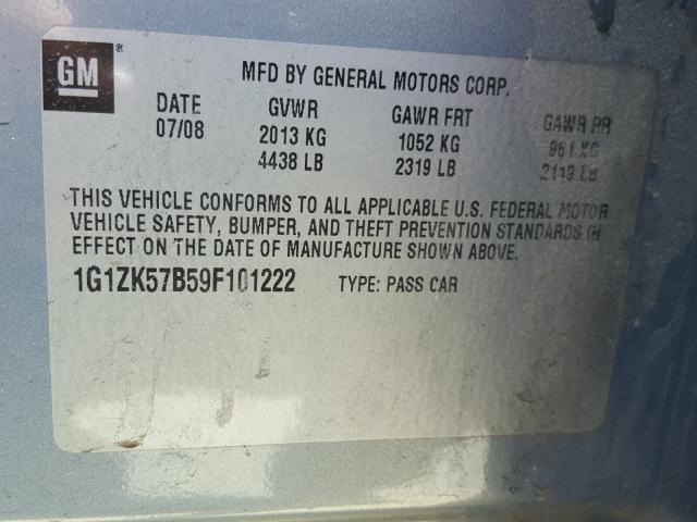 1G1ZK57B59F101222 - 2009 CHEVROLET MALIBU LTZ 灰色 照片 10